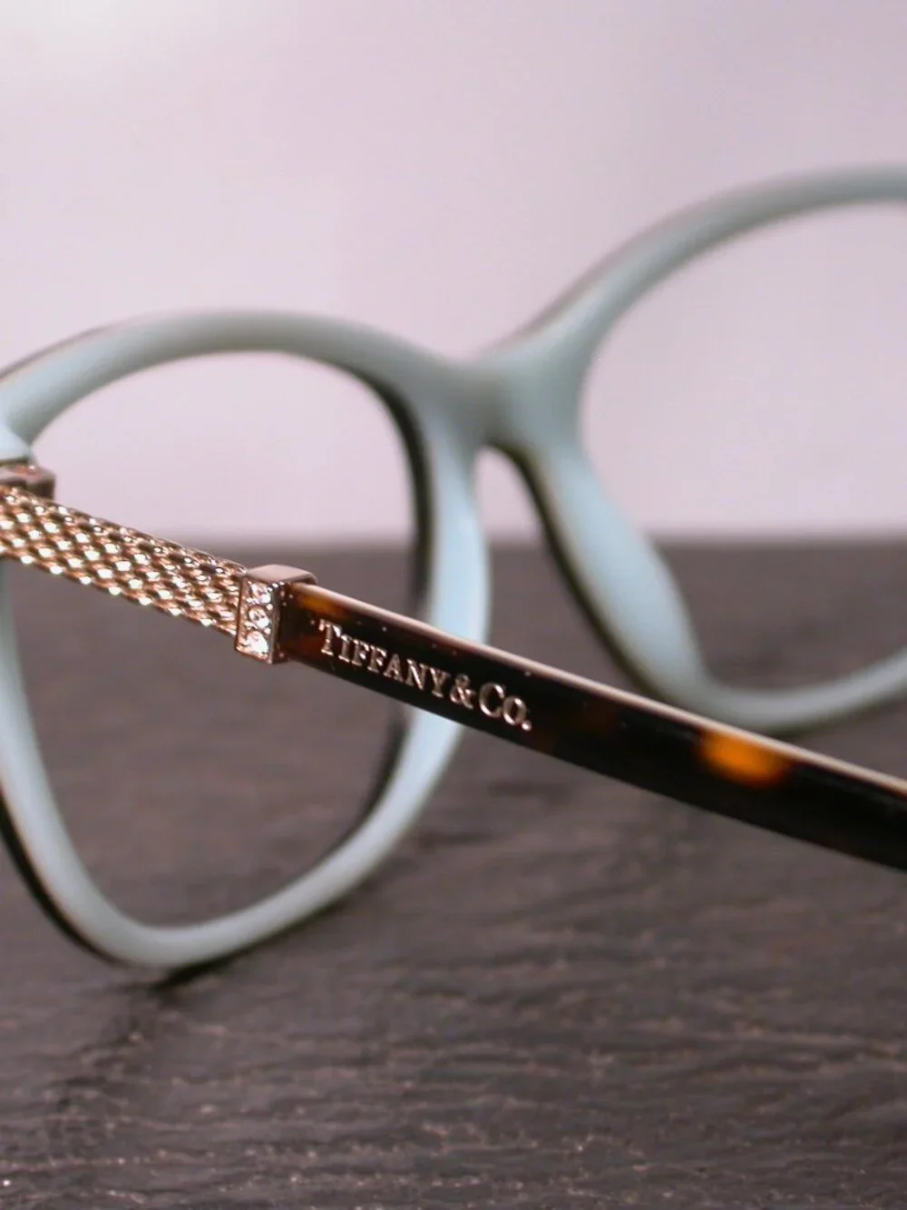 Tiffany & Co. Gold Ornate Tortoise Blue Eyeglasses Made in Italy